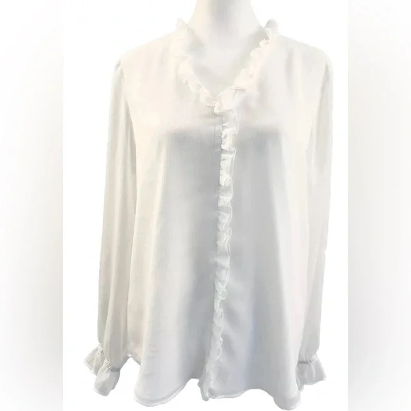 Tommy Hilfiger Sheer White Ruffle Blouse Size L - Picture 2 of 9